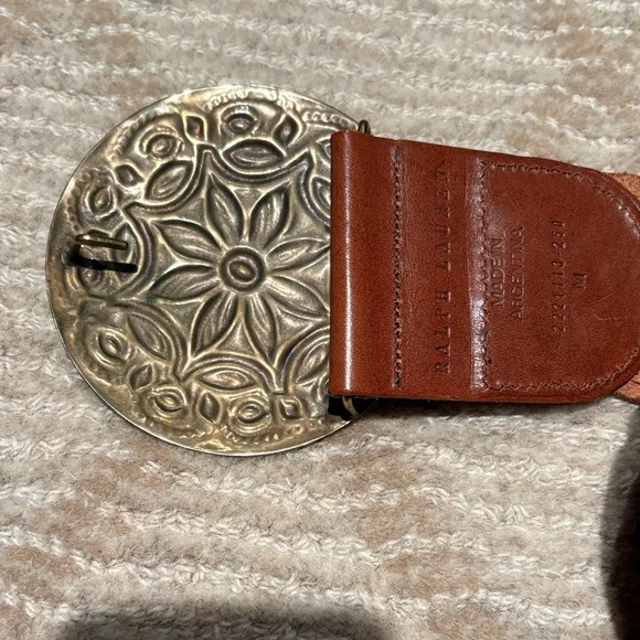 Ralph Lauren Braided Leather Belt with Ornate Brass Buckle - Picture 4 of 6